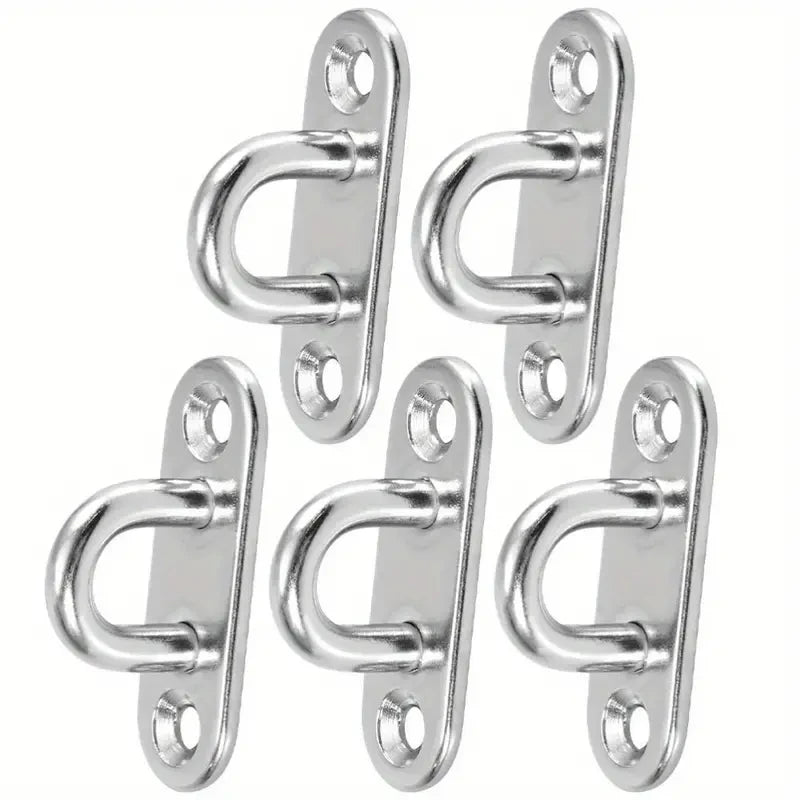 5-Piece Heavy-Duty Stainless Steel Eye Plate Hooks - Wall & Ceiling Mount, U-Boat Design For Garage Hammocks And More Qme