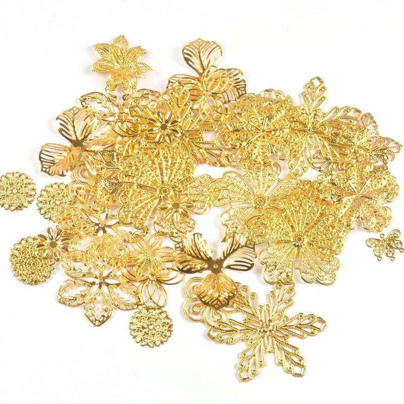 Flowers Antique Filigree Wraps Connectors For DIY Jewelry Accessories Findings Making Scrapbook Supplies Home Decor Metal Crafts Qme