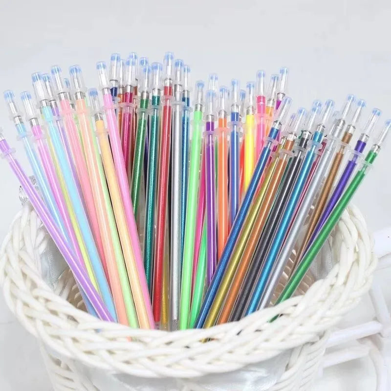 100 Colors Gel Pen Refills Glitter Metallic Pastel Fluorescence Neon Pen Ink Refills for Coloring Books Scrapbooking Qme