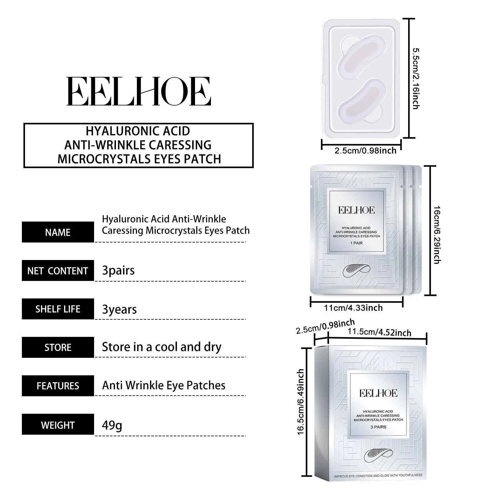 Micro-needle Eye Patch Hyaluronic Acid Anti-Wrinkle Fade Eye Fine Lines Moisturizing 0.25mm Caressing Microcrystals Eyes Patch Qme