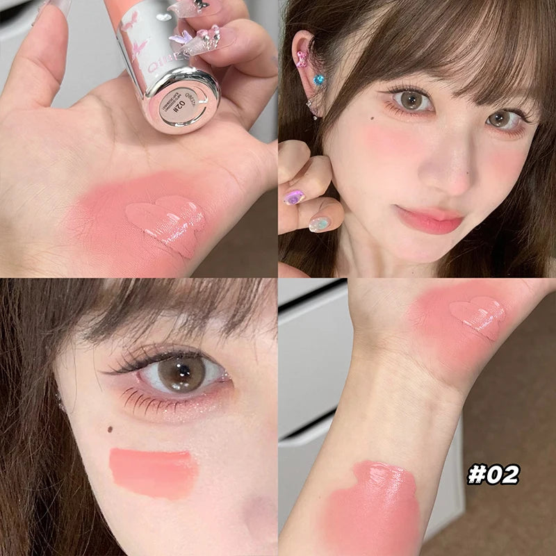 QIBEST New Velvet Matte Liquid Blusher Sponge Head Rendering Moisturizing Long-lasting Beauty Natural Cheek Face Blush Makeup Qme 02
