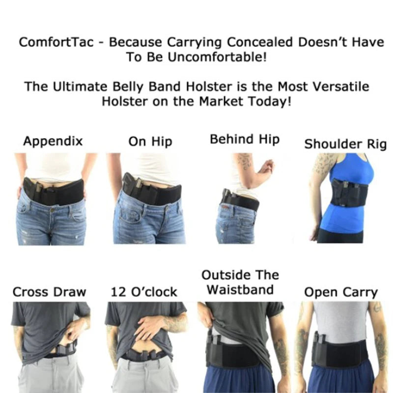Black Belly Gun Holster Invisible Belt Bag Concealed Carry Elastic Qme
