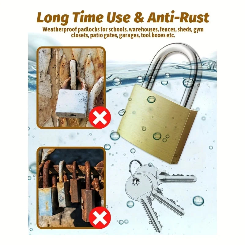 Mini Solid Brass Padlock Anti Rust Waterproof Small Lock with Keys for Drawer Luggage Suitcase Cabinet Gym Locker Toolbox Qme
