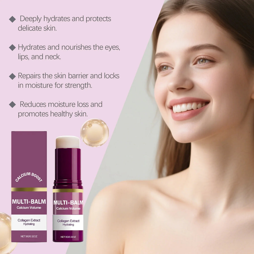Multi Balm Calcium Volume Firming Skin Hydrating Nourishing Smoothing Collagen Moisturing Stick Suitable for Eyes Neck Face Qme