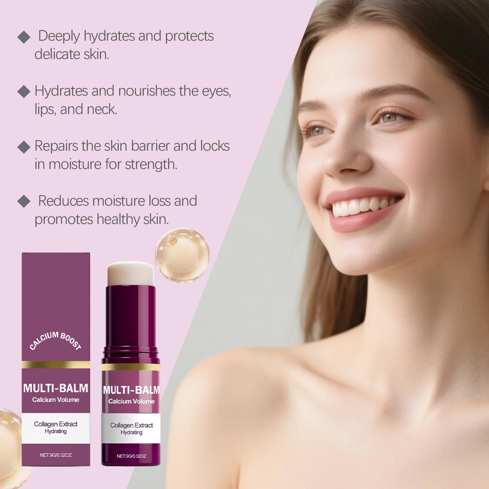 Multi Balm Calcium Volume Firming Skin Hydrating Nourishing Smoothing Collagen Moisturing Stick Suitable for Eyes Neck Face Qme