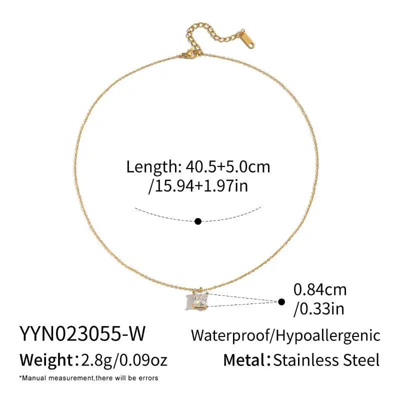 Minimalist Stainless Steel Pendant Necklace Square Colorful Zircon Jewelry for Work Business Casual Outfit Qme A2