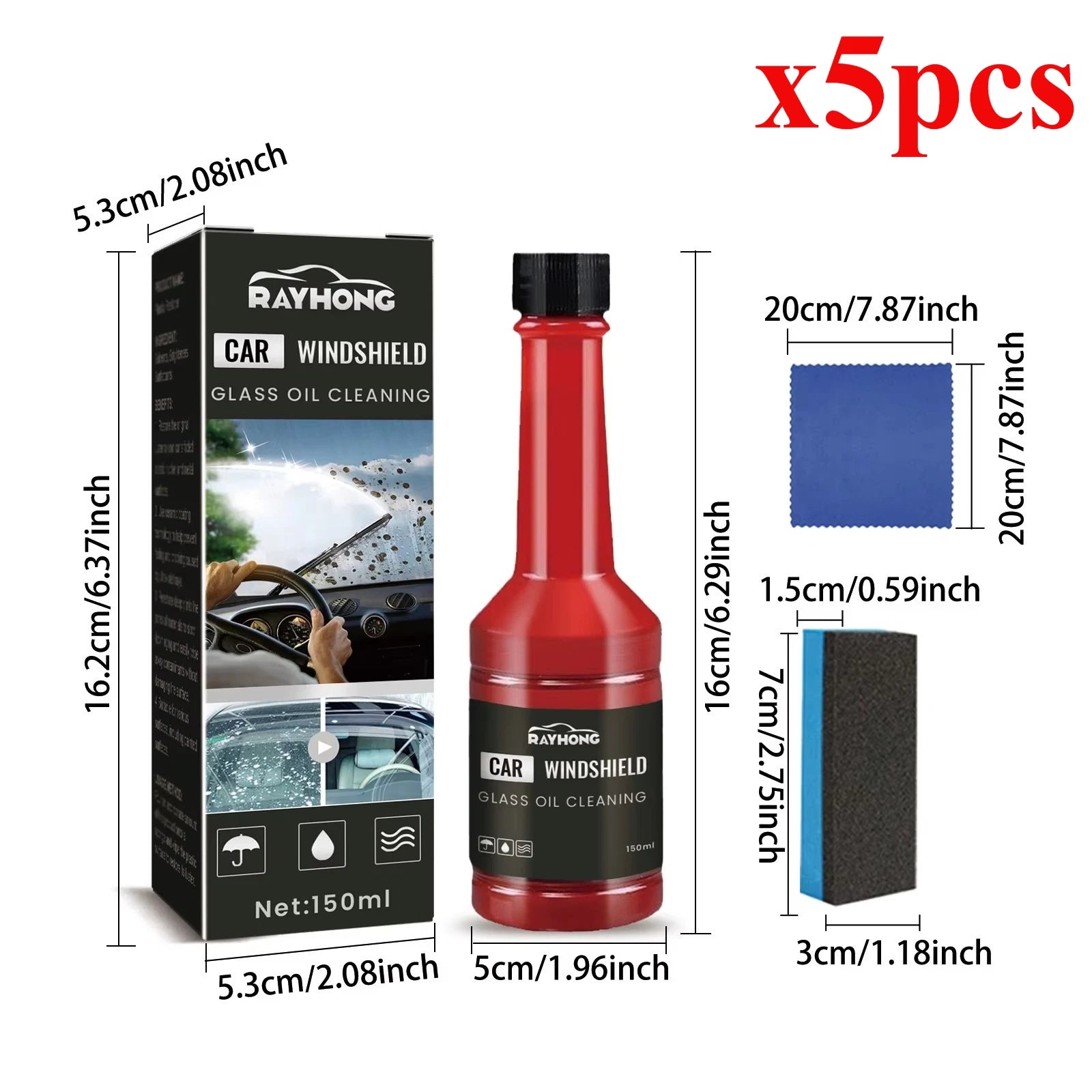 Windshield washer fluid; Automobile windshield cleaning agent for removing stains, rain and fog Qme 5pcs