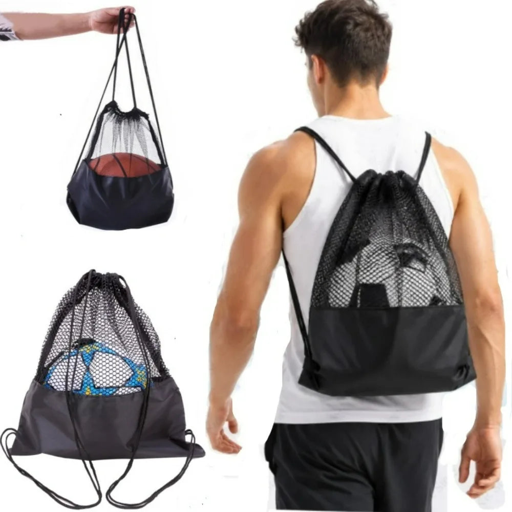 Mesh Basketball Gathered Opening Storage Bag Football Basketball Outdoor Sports Equipment Multi-functional Drawstring Backpack Qme