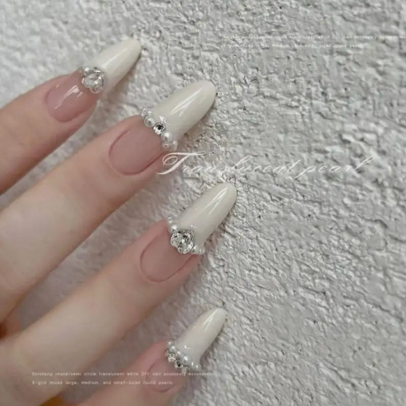 12 Grid Mixed Flat Bottomed Pearl Half Round Rhinestones Nail Jewelry Qme