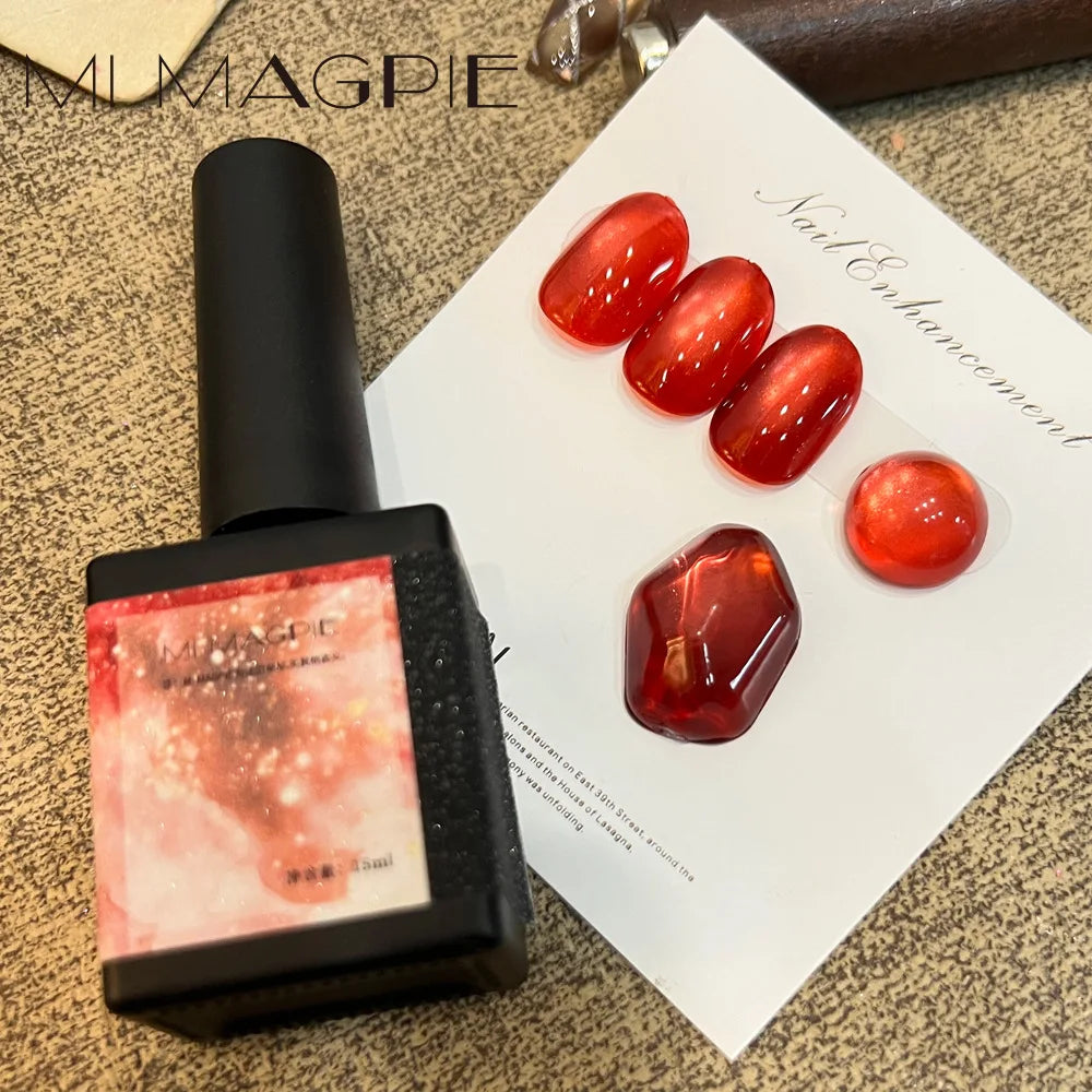 NEW Pomegranate Red Glass Cat Eye Gel High Density Magnetic Gel Polish Icy Transparent Effect Gel Salon Professional Nail Art Qme T01
