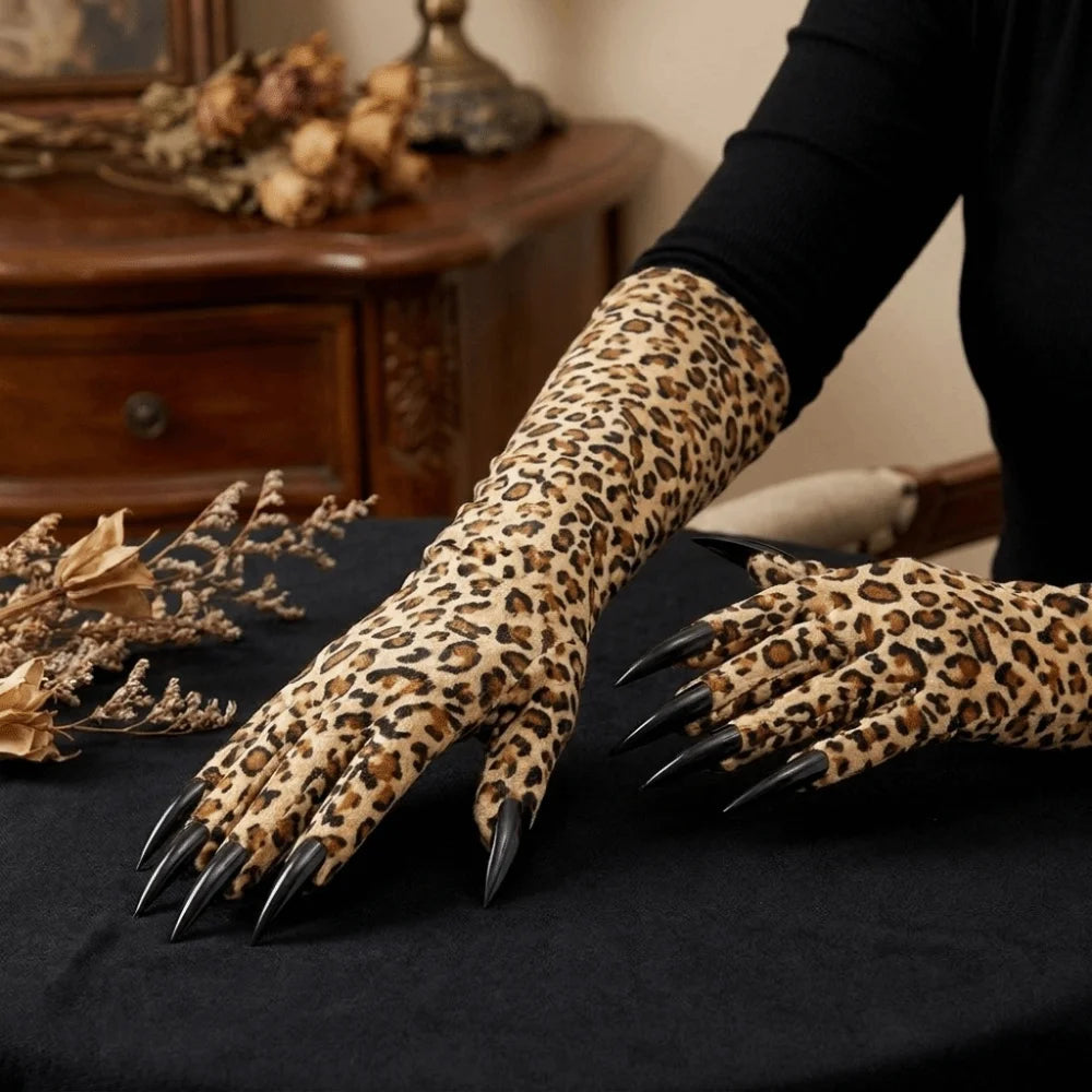 Fashion Long Sleeve Leopard Pattern Gloves Personality Stretch Qme