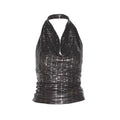 V-neck Glitter Tank Top Vest Sling Sleeveless Sweet Spicy Slim Camisole Backless Spicy Girl Style Glitter Hanging Neck Top Lady Qme Black S