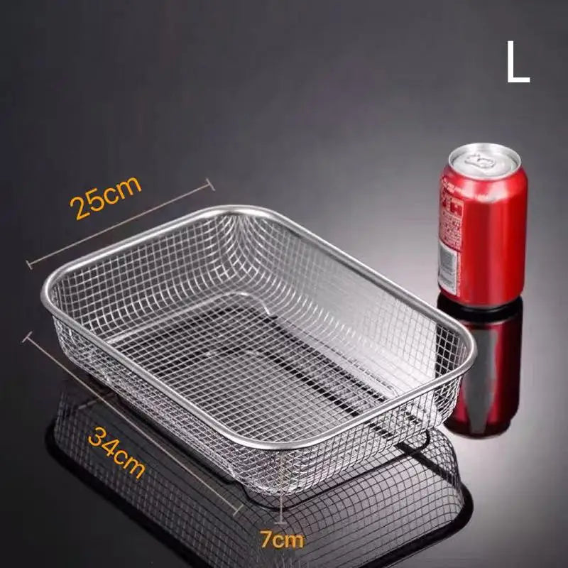 Square Thick Air Fryer Basket Oven Stainless Steel Grill Non-stick Qme L