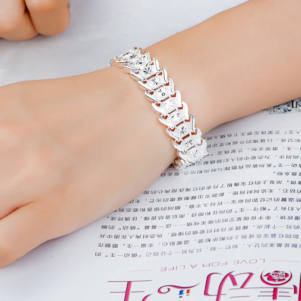 Noble 925 sterling silver /18K gold color Bracelets for men classic noble chain fashion Wedding party Christmas gifts Jewelry Qme Silver 20cm 8inches
