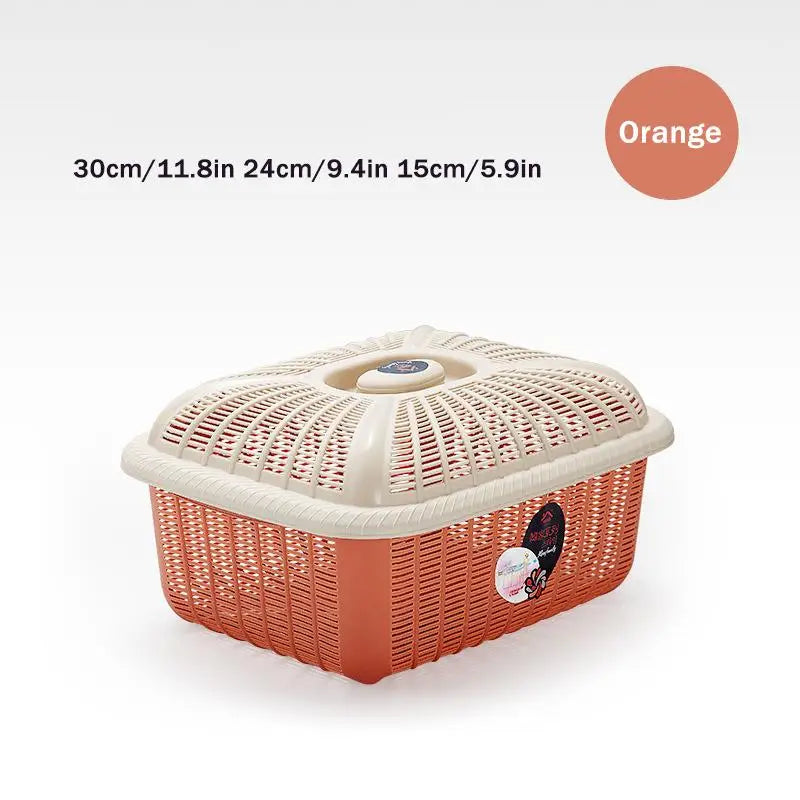Plastic Storage Basket Lid Multifunctional Draining Storing Utensils Qme Orange