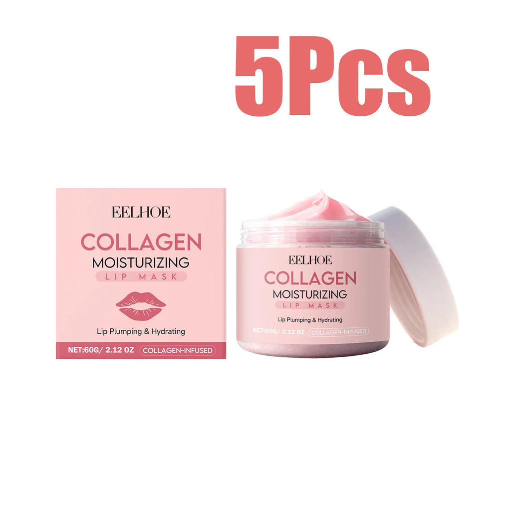 Collagen Lip Mask Overnight Repair Moisturizing Nourishing Treatment for Dry Flaky Lips Women's Lip Care Essential Fade Lip Line Qme 5 x 60g Boxed