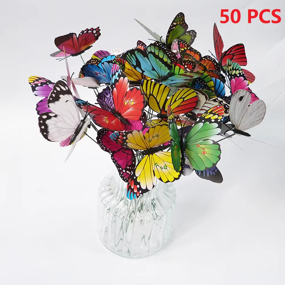50pcs Butterfly Stakes Colorful Simulation Butterfly Outdoor Garden Yard Plant Flower Pot Spring Garden Decoration 25*4cm Qme 50pcs