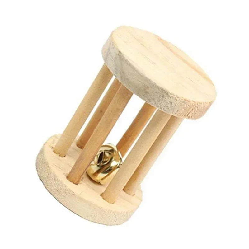 Natural Wood Chew Toys Rodents Rabbit-shaped Roller Bell Guinea Pig Qme 04 S