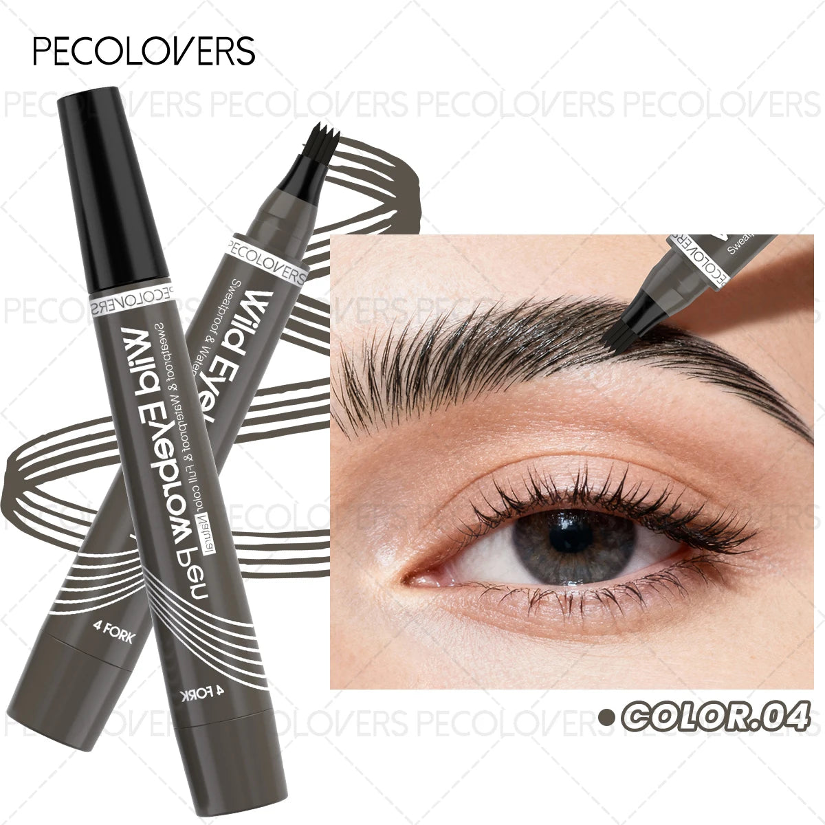 Multi-color Four-pronged Eyebrow Pencil, Liquid Eyebrow Pencil, Defined Eyebrows, Waterproof and Sweatproof, Eyebrow Cosmetics Qme 04