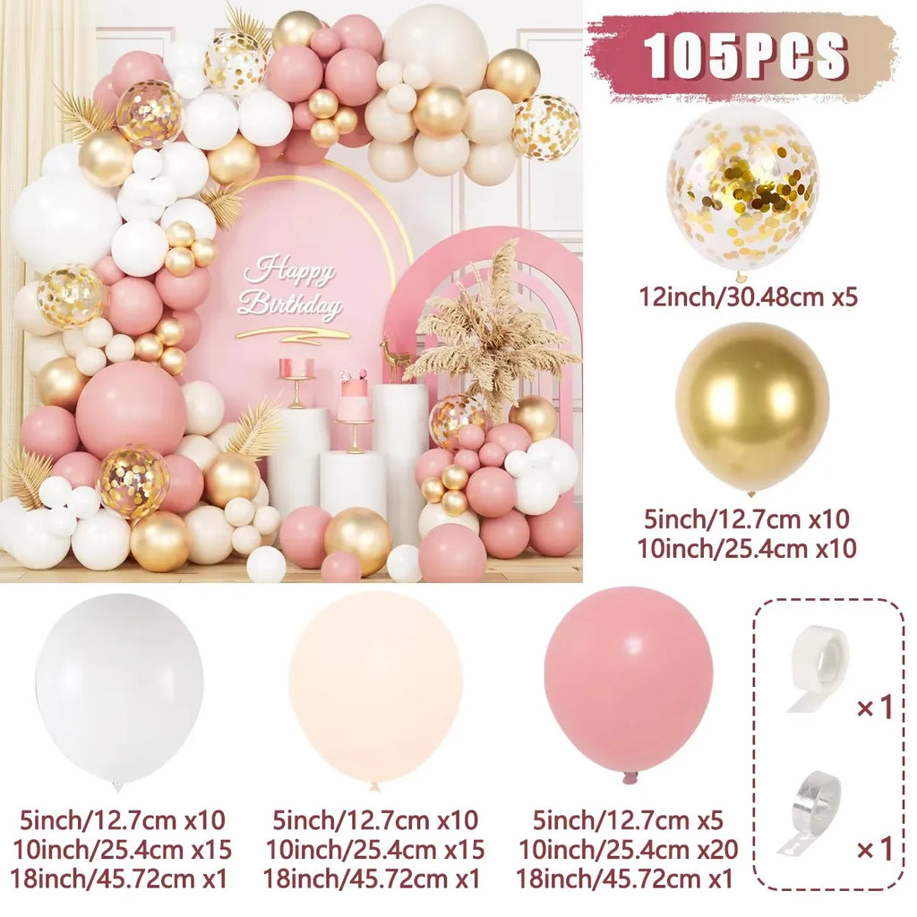 Retro Pink White Gold Balloons Garland Arch Kit Birthday Party Decoration Kids Baby Shower Wedding Party Supplies Letax Ballons Qme