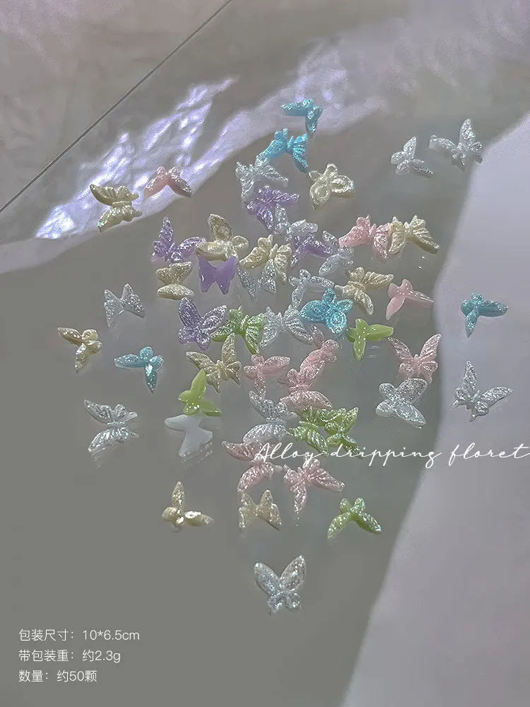 50pcs Glitter Butterfly Nail Charms, 3D Colorful Dopamine Butterflies Resin Nail Art Decorations, Flat Back Manicure Supplies Qme 05 50pcs