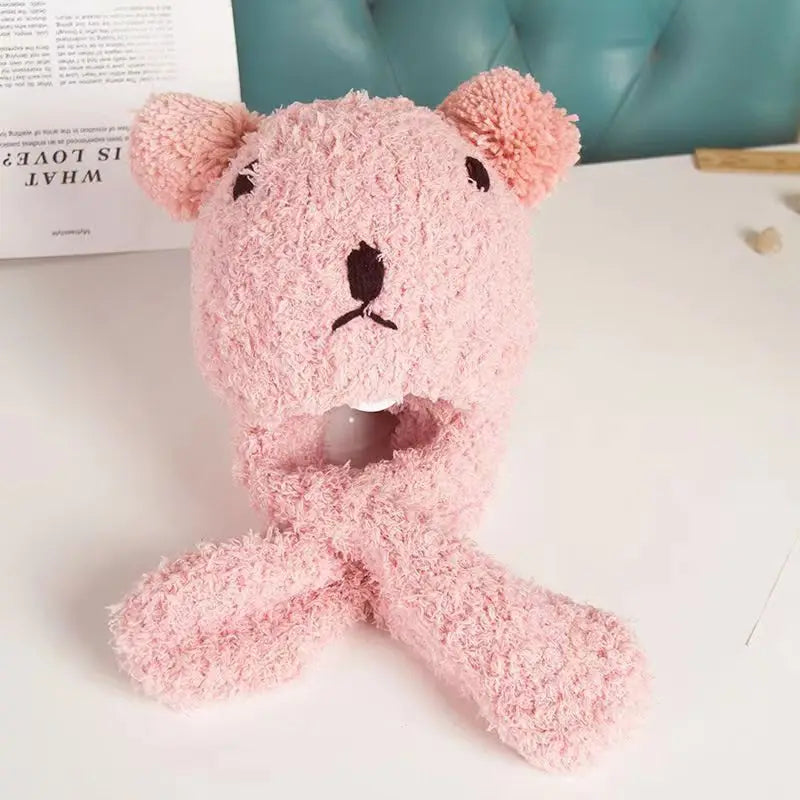Baby Beanie Cute Hat Children's Knitted Ear Protection Qme Pink ONE SIZE
