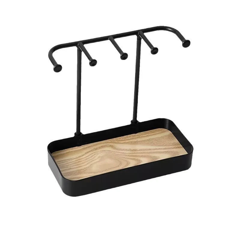 Jewelry Storage Rack Wooden Base Bracelet Rings Holder Fashion Qme Single layer Black