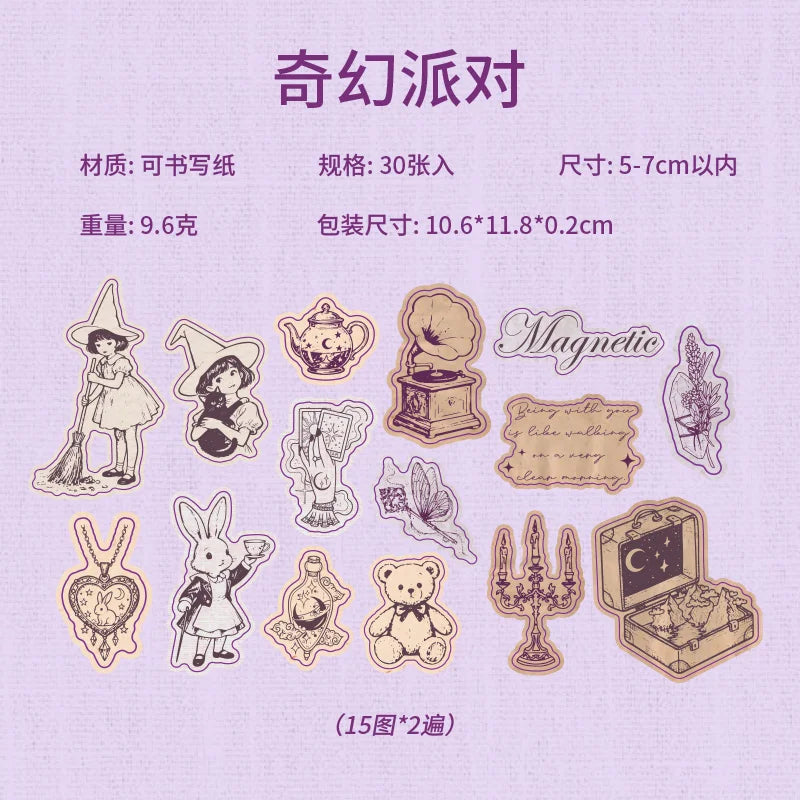 30 Sheets/Bag Stick Figure Themed Writable Vintage Sticker Pack Mini Stress Relief for DIY Scrapbook Phone Case Notebook Decorat Qme 2