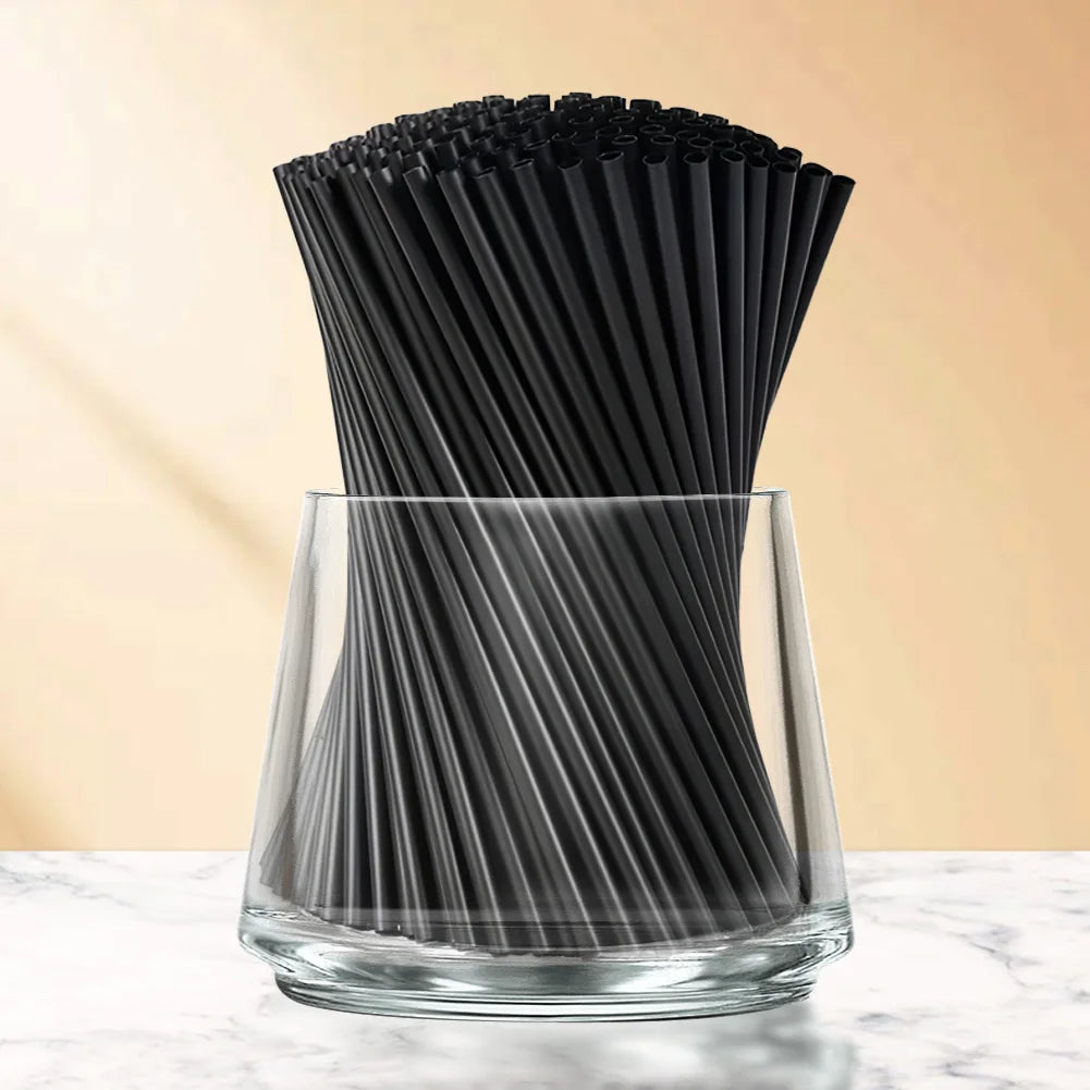 100Pcs Black Drinking Straws with Straw Brush Flexible Plastic Straw Reusable Milkshake Straws for Home Kitchen Qme