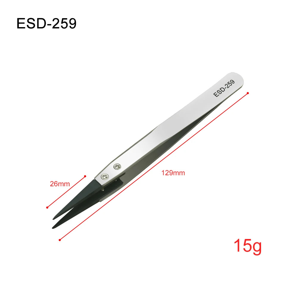 Industrial Tweezers Electronics Anti-static Curved Straight Tip Qme Ceramic head 259