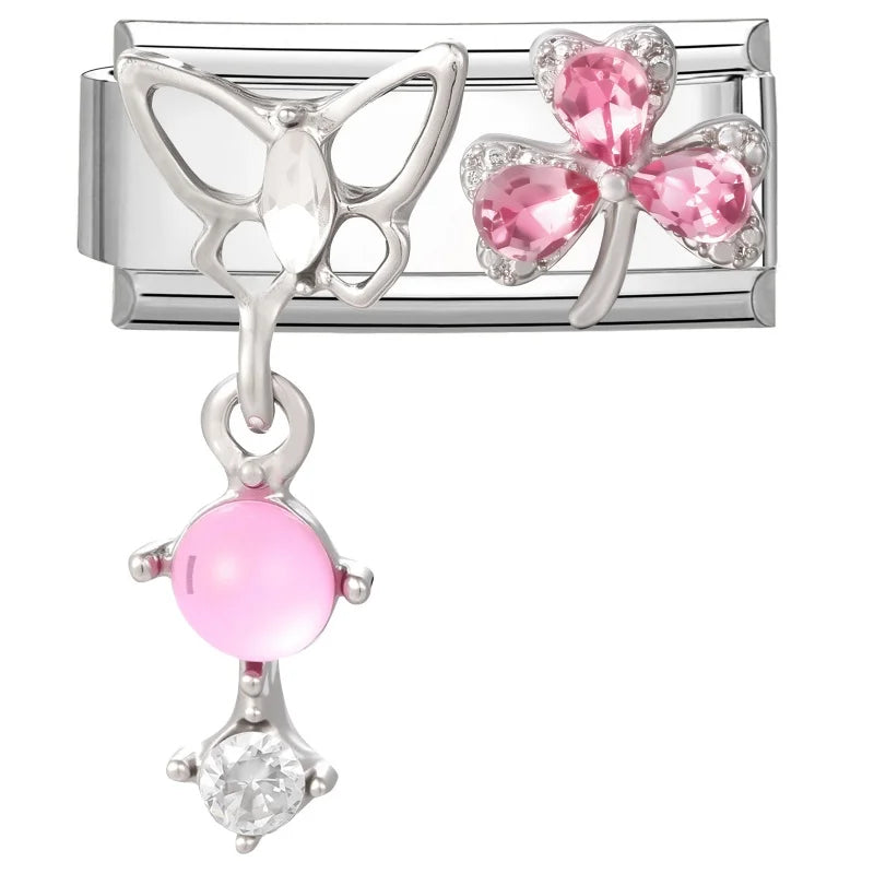 Wholesale Colored Gemstone Bowknot Water Drop Heart Italian Charm