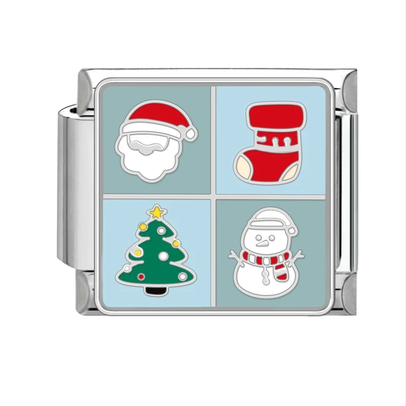 Fashion 2025 Colorful Christmas Socks Snowman Deer Italian Charms Fit 9mm Stainless Steel Women Fashion Bracelet DIYJewelry Gift Qme Style 13