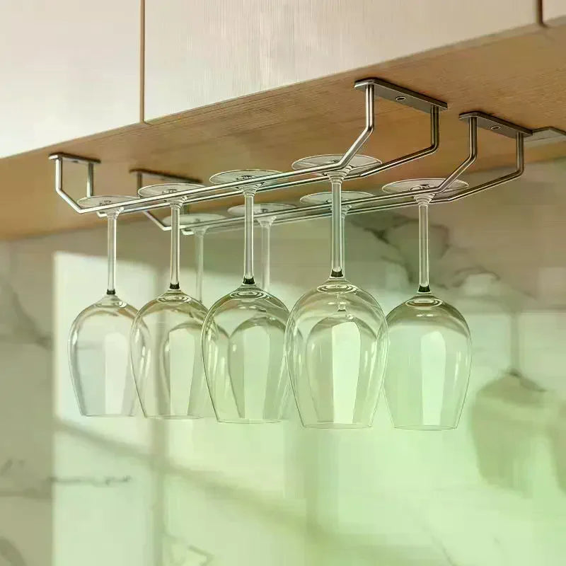 27/34cm Carbon Steel Wine Rack Glass Holder Hanging Bar Hanger Shelf Hanging Rack Under Cabinet Stemware Organizer Qme