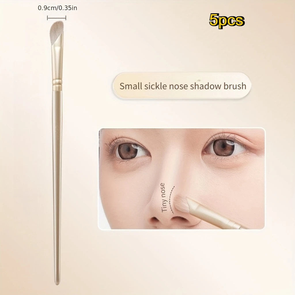 Sickle Shape Nose Shadow Brush Set,Soft Synthetic Bristles Angled Contour Brush For Nose Highlight & Shading,for Beginners Qme Nose brush 5pcs
