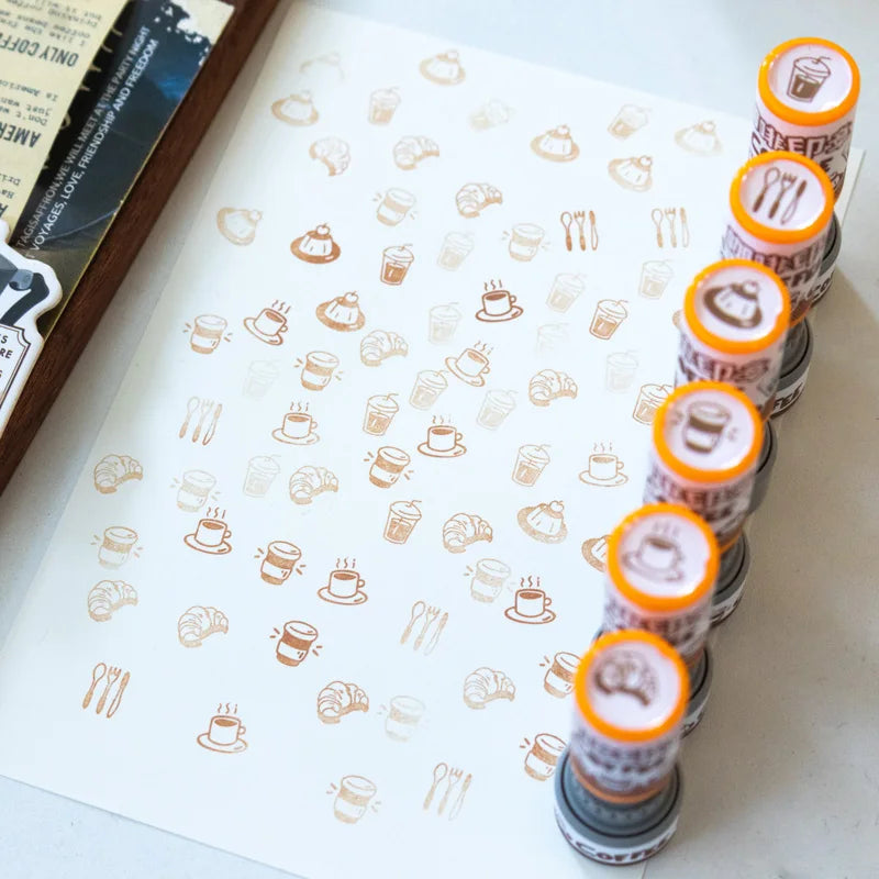 Cartoon Coffee Wooden Rubber Stamps Small Cute Life Travel Rubber Seal Scrapbooking Planner Decorative Stamp Stationery Korean Qme