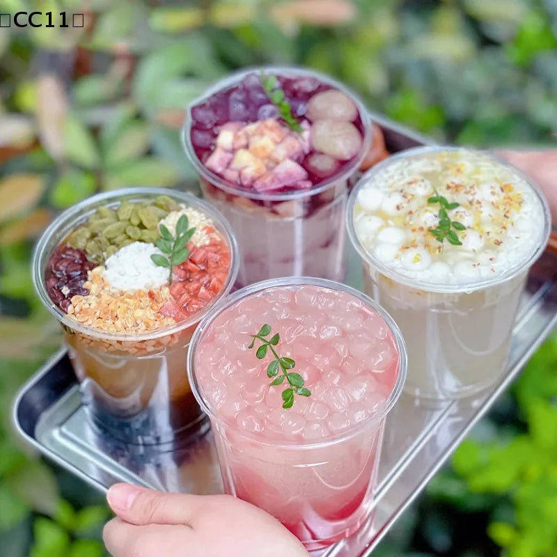 Durable Plastic Yogurt Parfait Cups Lids Pudding Clear Storage Can Qme