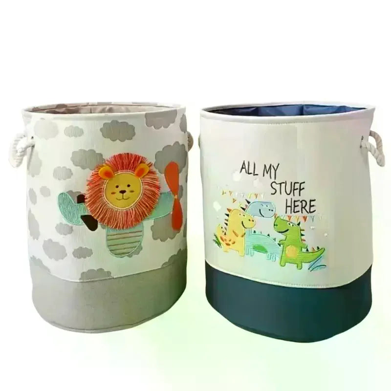 Cute Cartoon Embroidered Storage Baskets Large Capacity Stackable Design For Nursery Organizing Toys Clothes Qme