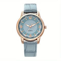 Casual Round Pointer Quartz Watch Ladies Fashion Analog PU Leather Wristwatch For Women Girls Students Qme Blue No