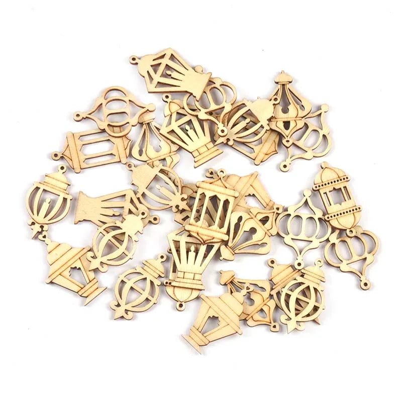 25pcs 2.5x4cm Mixed Eid Mubarak Wooden Pendants Crafts Hanging Ornaments Ramadan Wood DIY Supplies Home Muslim Islamic Party Dec Qme Default Title