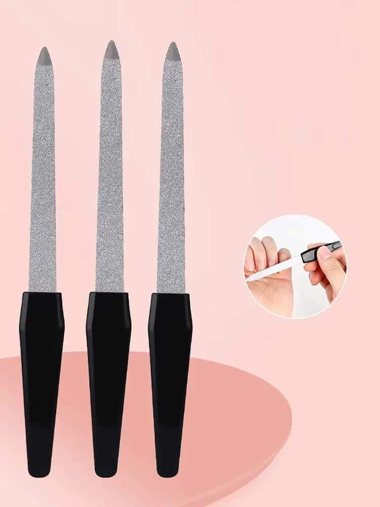 DIY Nail Art Professional File Metal Double Sided Manicure Pedicure Qme 3pcs Black