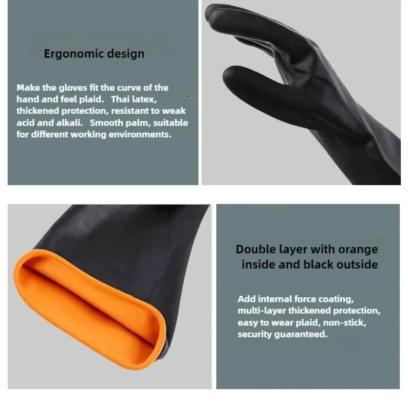 2PCS Chemical Resistant Gloves Black Double Layer Long Thick Rubber Industrial Protective Work Gloves Qme