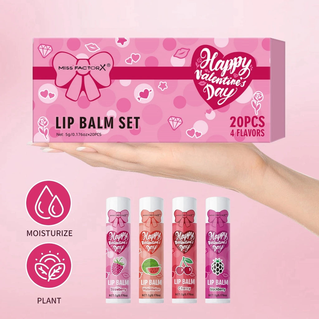 20PCS/Box Luxury Gift Set Lip Balm Set Hydrating and Glossy For Dry Lips Valentine's Day Gifts Women's Qme