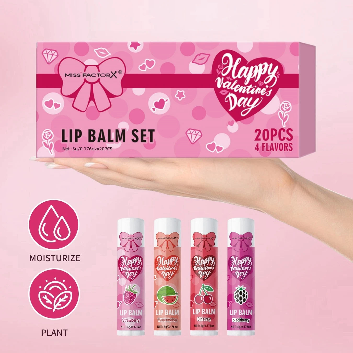 20PCS/Box Luxury Gift Set Lip Balm Set Hydrating and Glossy For Dry Lips Valentine's Day Gifts Women's Qme
