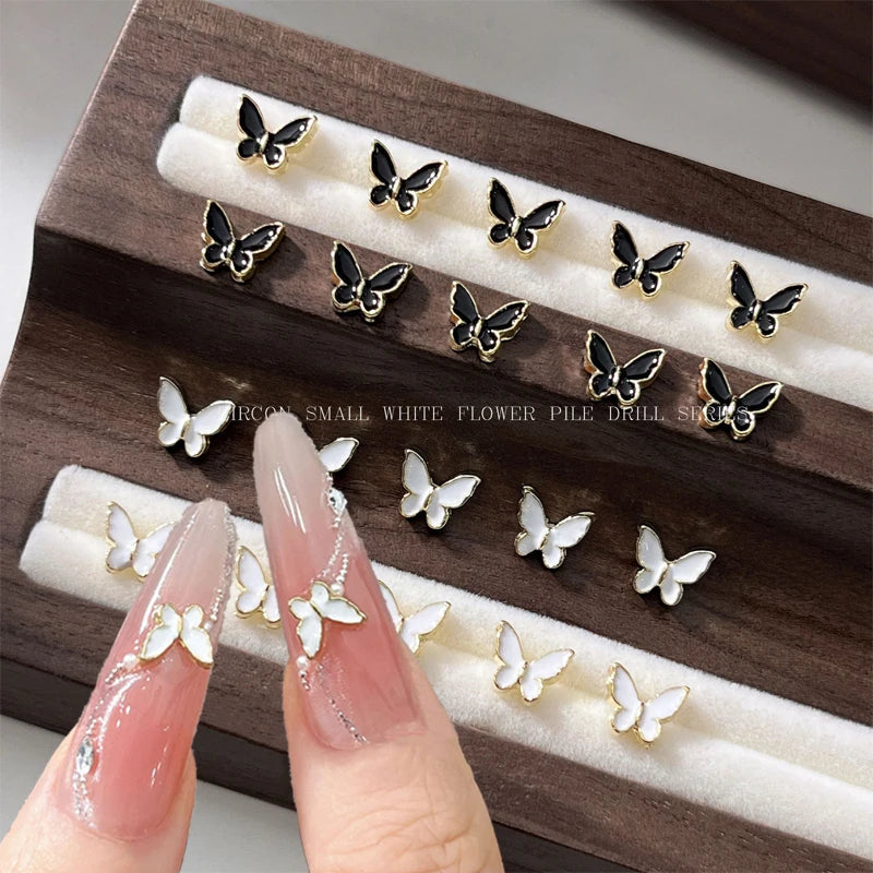 Mini Alloy Gold Silver Rimmed Butterfly Nail Charms Flat Back Tiny Metal Butterflies 3D Nail Art Embellishments for DIY Manicure Qme