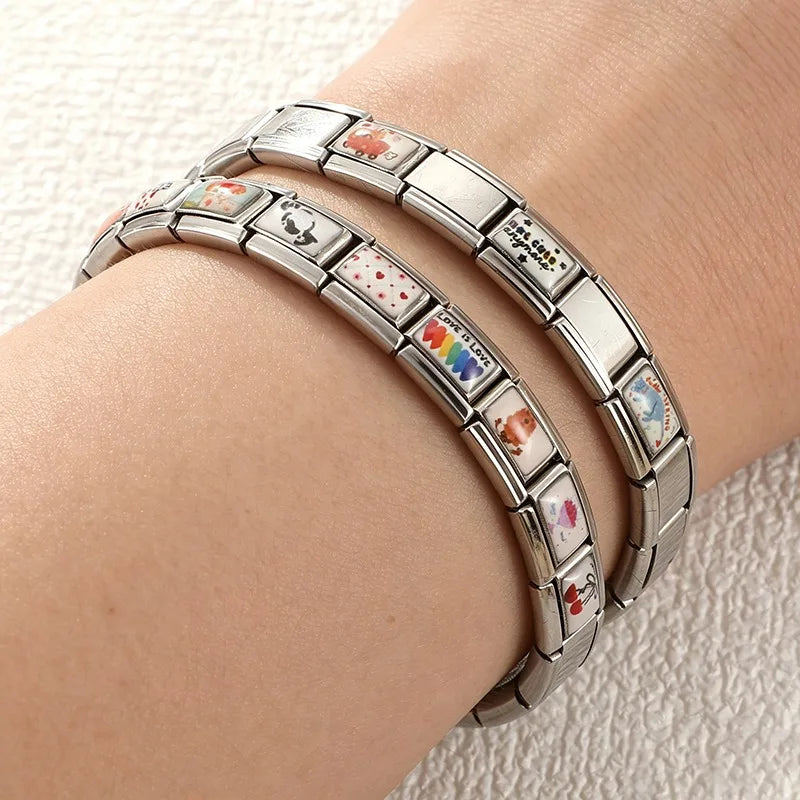 2026 Fashion New Women Gift Fruit Apple Cherry Cats Dogs Charm Italian Link Fit 9mm Bracelet Stainless Steel Making DIY Jewelrys Qme