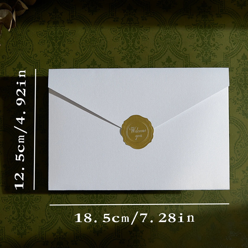 10Pcs Pearl Color Ins Style Envelope Invitations with Gold Sealing Stickers, Multi-Purpose Envelopes for Weddings, Birthdays, Fa Qme