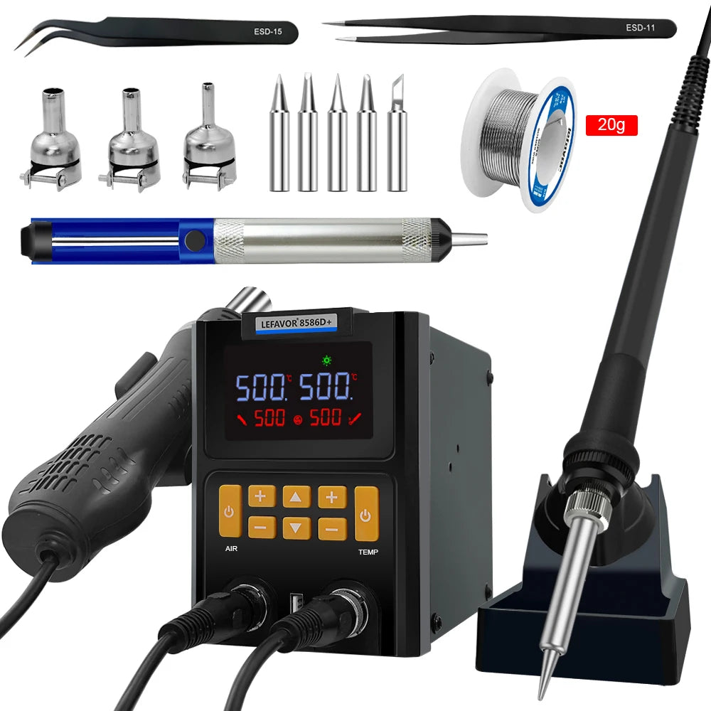 LF 8586D Soldering Station 1 600W Air Gun LCD Digital Display 60W Qme 8586Dp set2 220V UK PLUG