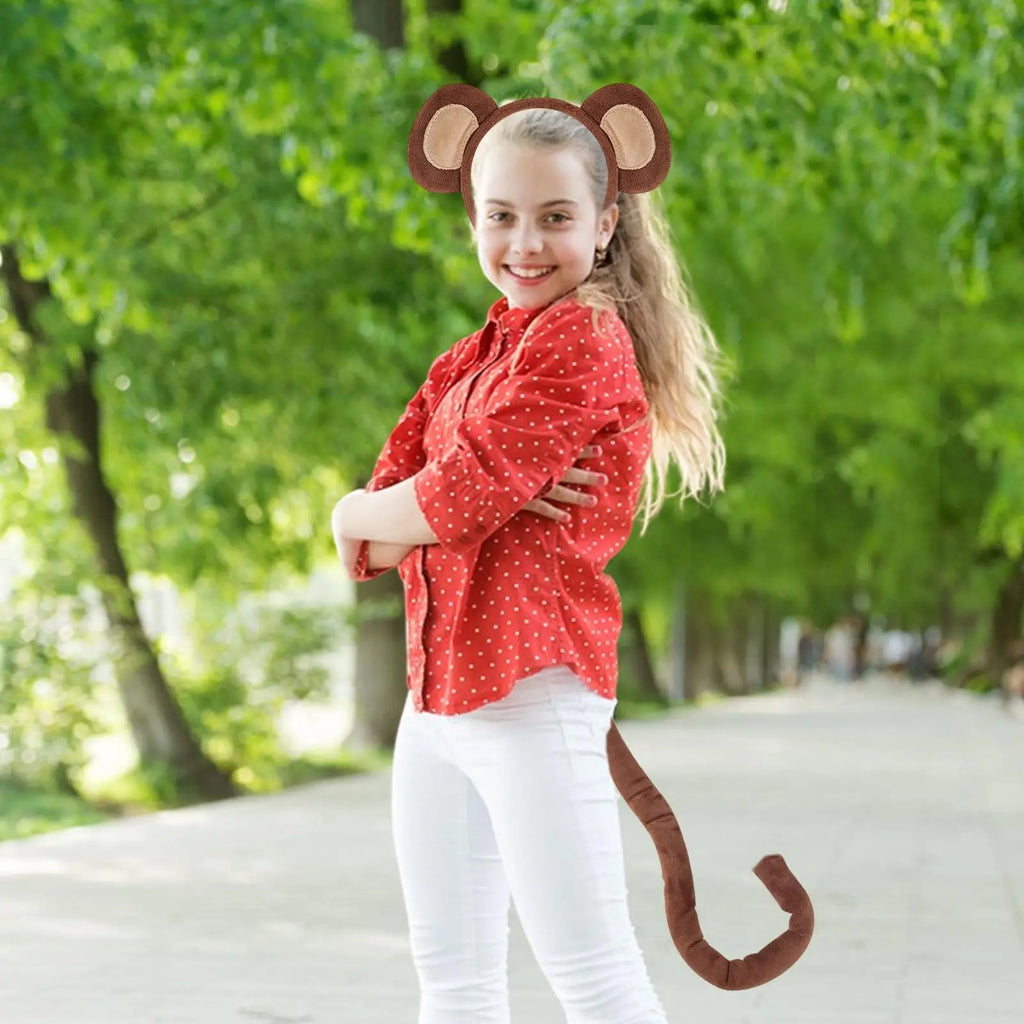 Monkey Ears and Tail Monkey Costume Accessory Kit Fashionable Halloween Animal Ears Cosplay Costume Comfortable Halloween Monkey Qme