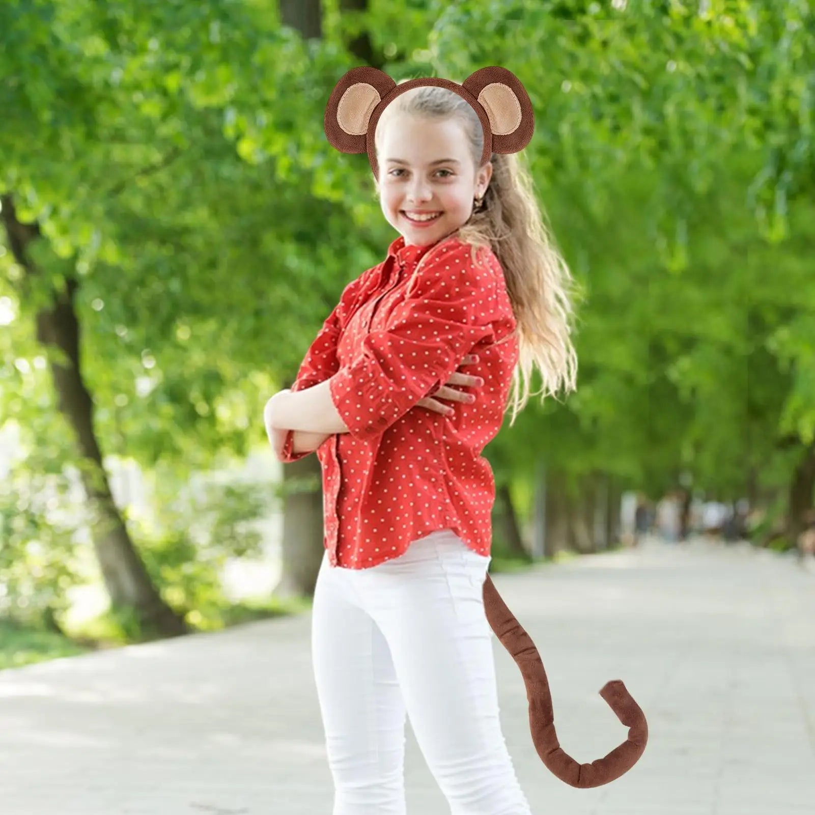Monkey Ears and Tail Monkey Costume Accessory Kit Fashionable Halloween Animal Ears Cosplay Costume Comfortable Halloween Monkey Qme