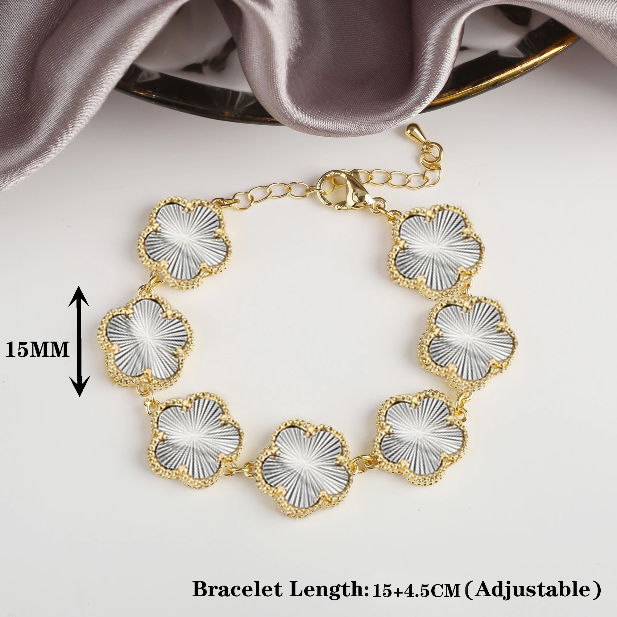 10 Color Classic Natural Stone Five Leaf Flower Bracelet For Women Party Wedding Daily Wear Brand Jewelryl Gift Free Shipping Qme Silver Gold